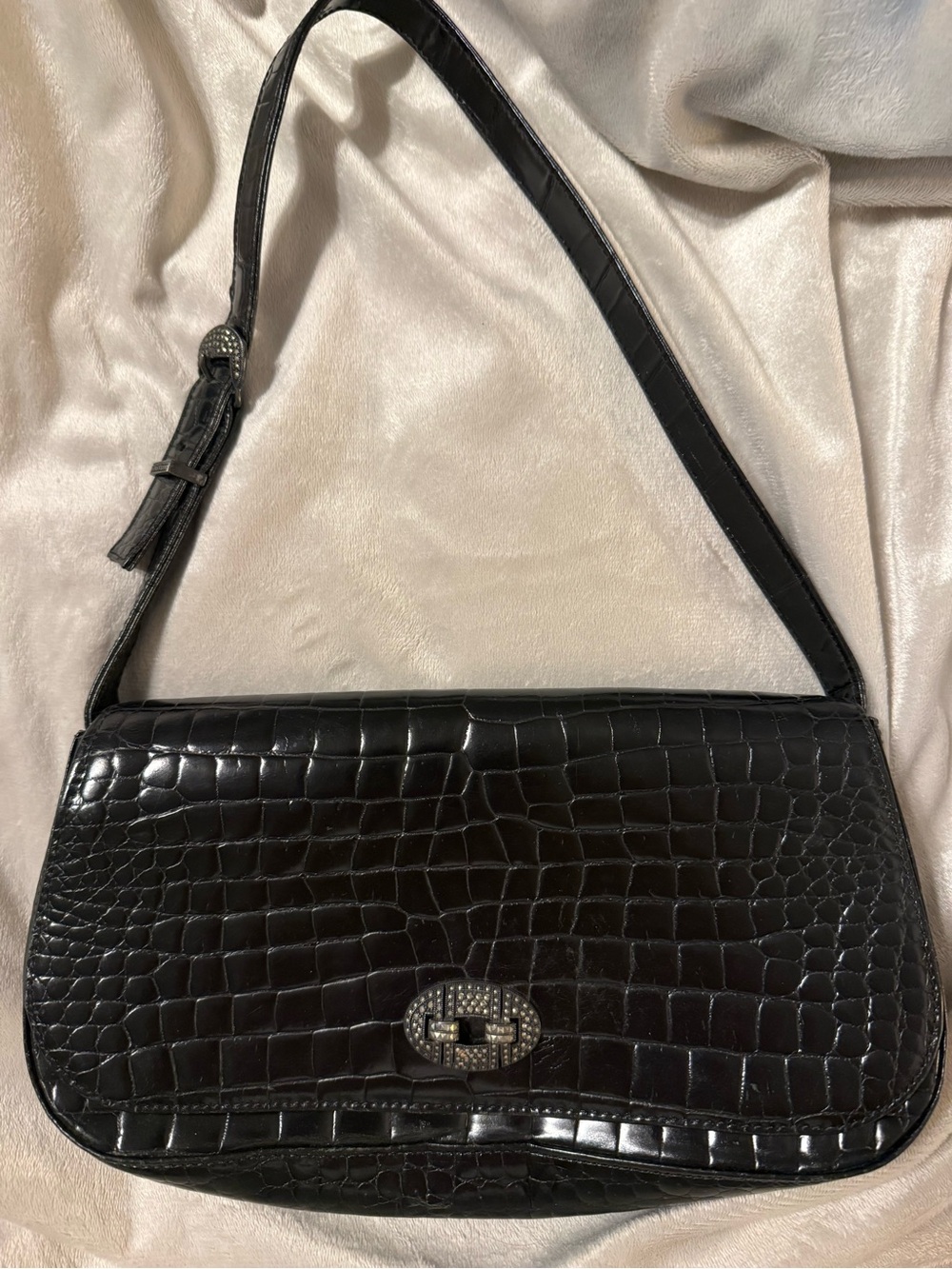 Vintage Judith Jack, Black Leather Sterling Silver with Marcasite bead setting